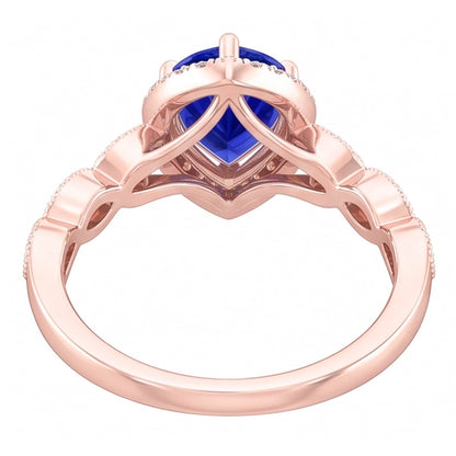 Round Natural Earth Mined Diamond Halo Ring Pear Sri Lankan Sapphire 5 Carats
