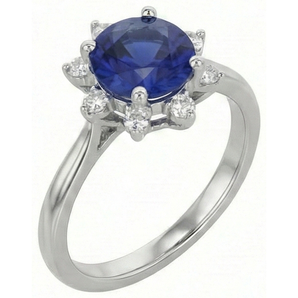 Round Natural Earth Mined Diamond Halo Star Style Blue Sapphire Ring 3 Carats White Gold