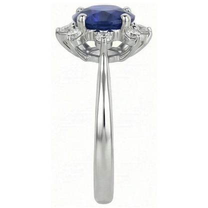 Round Natural Earth Mined Diamond Halo Star Style Blue Sapphire Ring 3 Carats White Gold