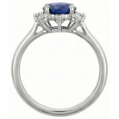 Round Natural Earth Mined Diamond Halo Star Style Blue Sapphire Ring 3 Carats White Gold
