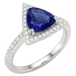 Round Natural Earth Mined Diamond Halo Trillion Sapphire Ring 1.50 Carats Ladies Jewelry