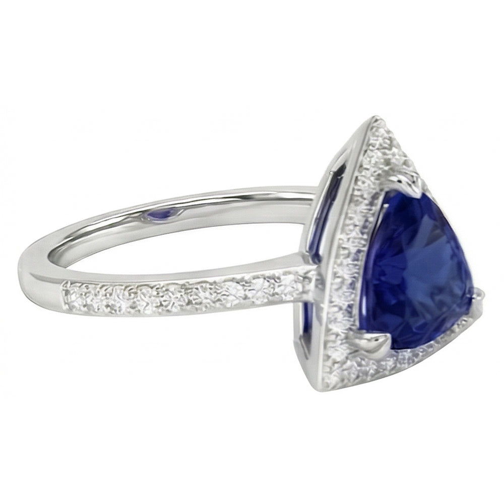 Round Natural Earth Mined Diamond Halo Trillion Sapphire Ring 1.50 Carats Ladies Jewelry