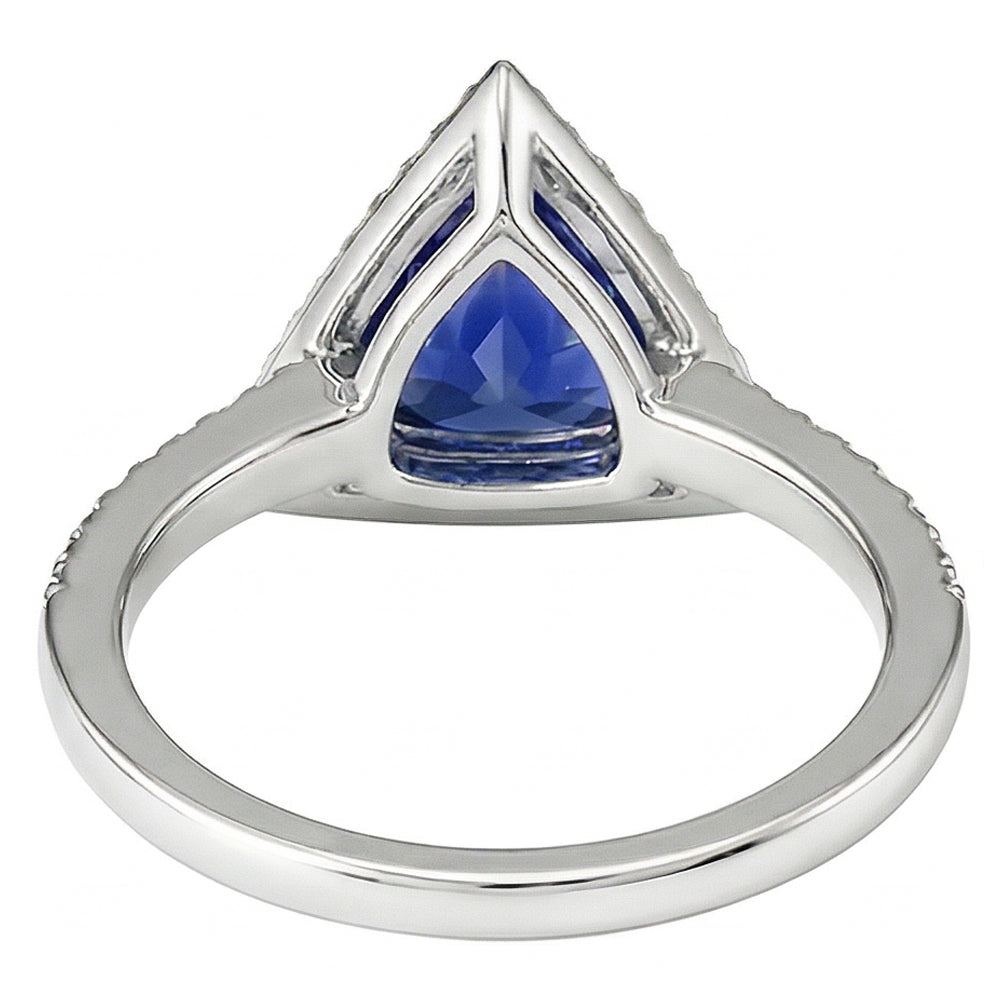Round Natural Earth Mined Diamond Halo Trillion Sapphire Ring 1.50 Carats Ladies Jewelry