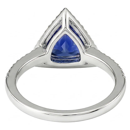 Round Natural Earth Mined Diamond Halo Trillion Sapphire Ring 1.50 Carats Ladies Jewelry