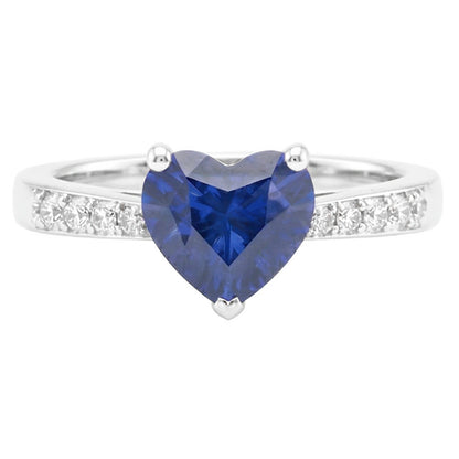 Round Natural Earth Mined Diamond Heart Gemstone Ring Blue Sapphire 2 Carats