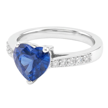 Round Natural Earth Mined Diamond Heart Gemstone Ring Blue Sapphire 2 Carats