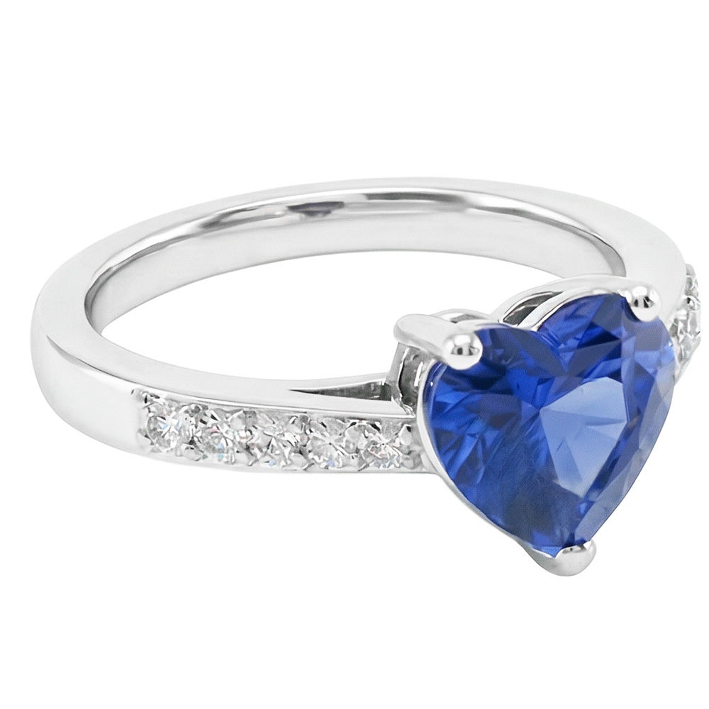 Round Natural Earth Mined Diamond Heart Gemstone Ring Blue Sapphire 2 Carats
