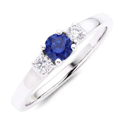Round Natural Earth Mined Diamond Jewelry 3 Stone Ceylon Sapphire Ring Gold 1.50 Carats