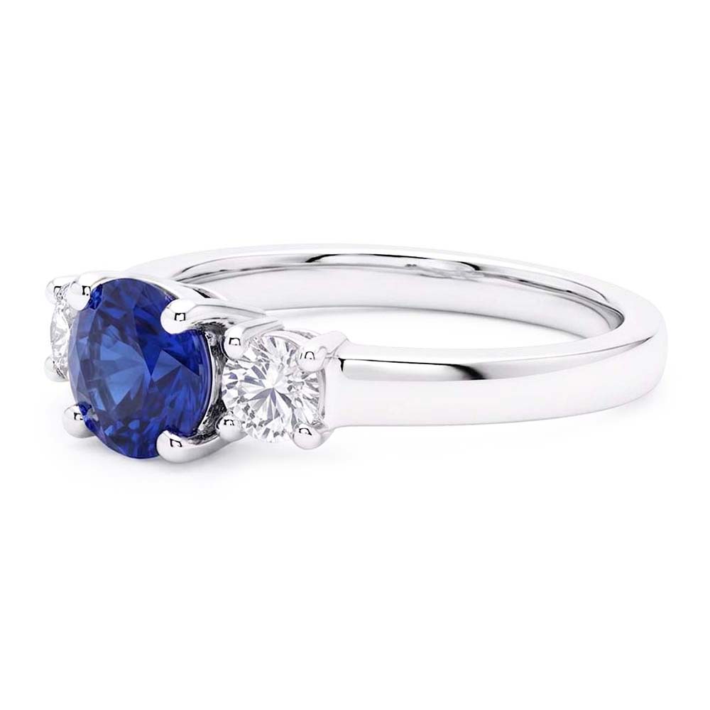 Round Natural Earth Mined Diamond Jewelry 3 Stone Ceylon Sapphire Ring Gold 1.50 Carats