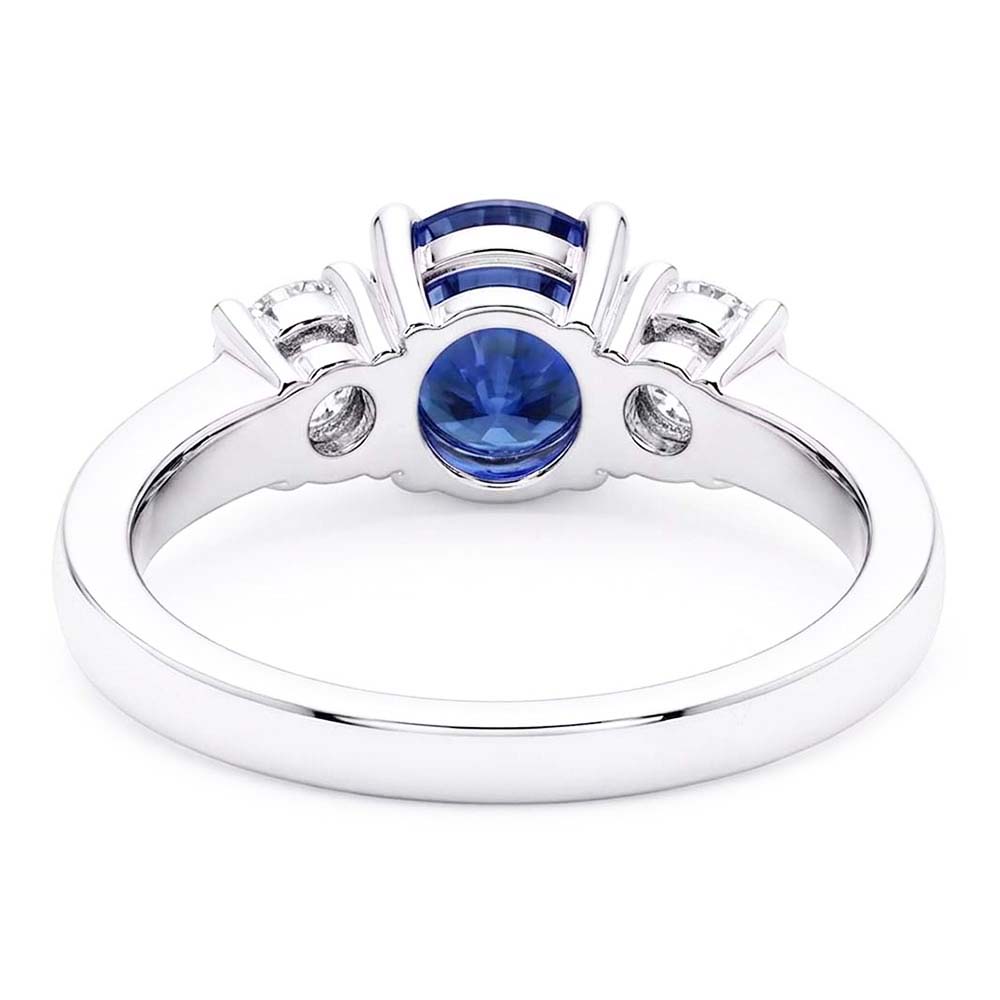 Round Natural Earth Mined Diamond Jewelry 3 Stone Ceylon Sapphire Ring Gold 1.50 Carats