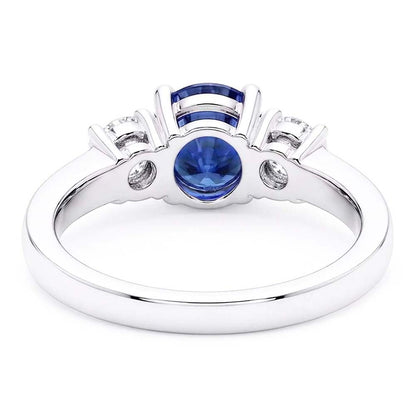 Round Natural Earth Mined Diamond Jewelry 3 Stone Ceylon Sapphire Ring Gold 1.50 Carats