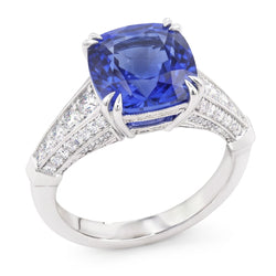 Round Natural Earth Mined Diamond Jewelry Cushion Ceylon Sapphire 3.50 Carats Gold