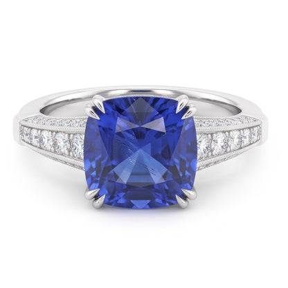 Round Natural Earth Mined Diamond Jewelry Cushion Ceylon Sapphire 3.50 Carats Gold