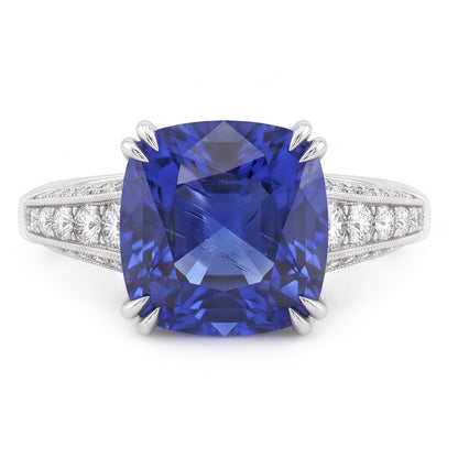 Round Natural Earth Mined Diamond Jewelry Cushion Ceylon Sapphire 3.50 Carats Gold