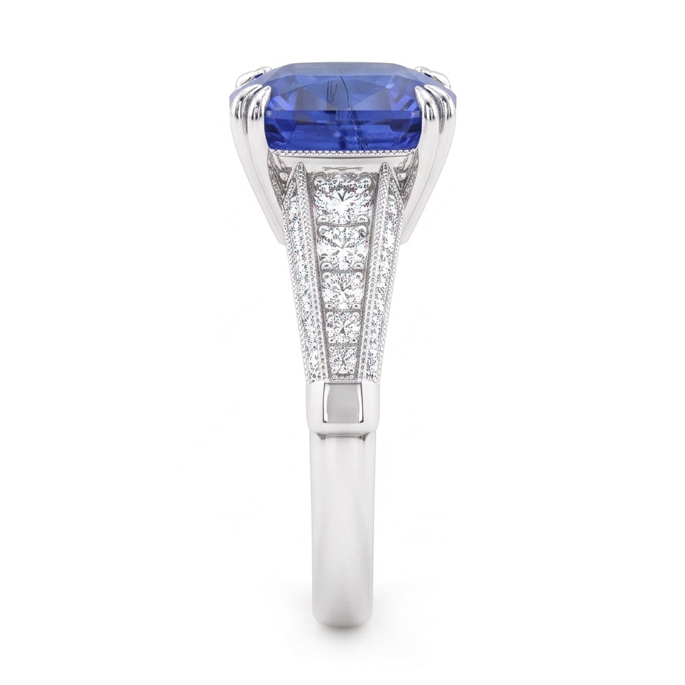 Round Natural Earth Mined Diamond Jewelry Cushion Ceylon Sapphire 3.50 Carats Gold