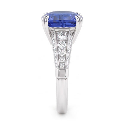 Round Natural Earth Mined Diamond Jewelry Cushion Ceylon Sapphire 3.50 Carats Gold