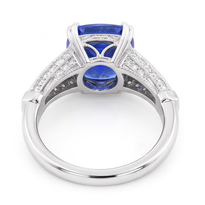 Round Natural Earth Mined Diamond Jewelry Cushion Ceylon Sapphire 3.50 Carats Gold