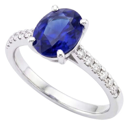 Round Natural Earth Mined Diamond Pave Set Ring Oval Cut Sri Lankan Sapphire 5 Carats