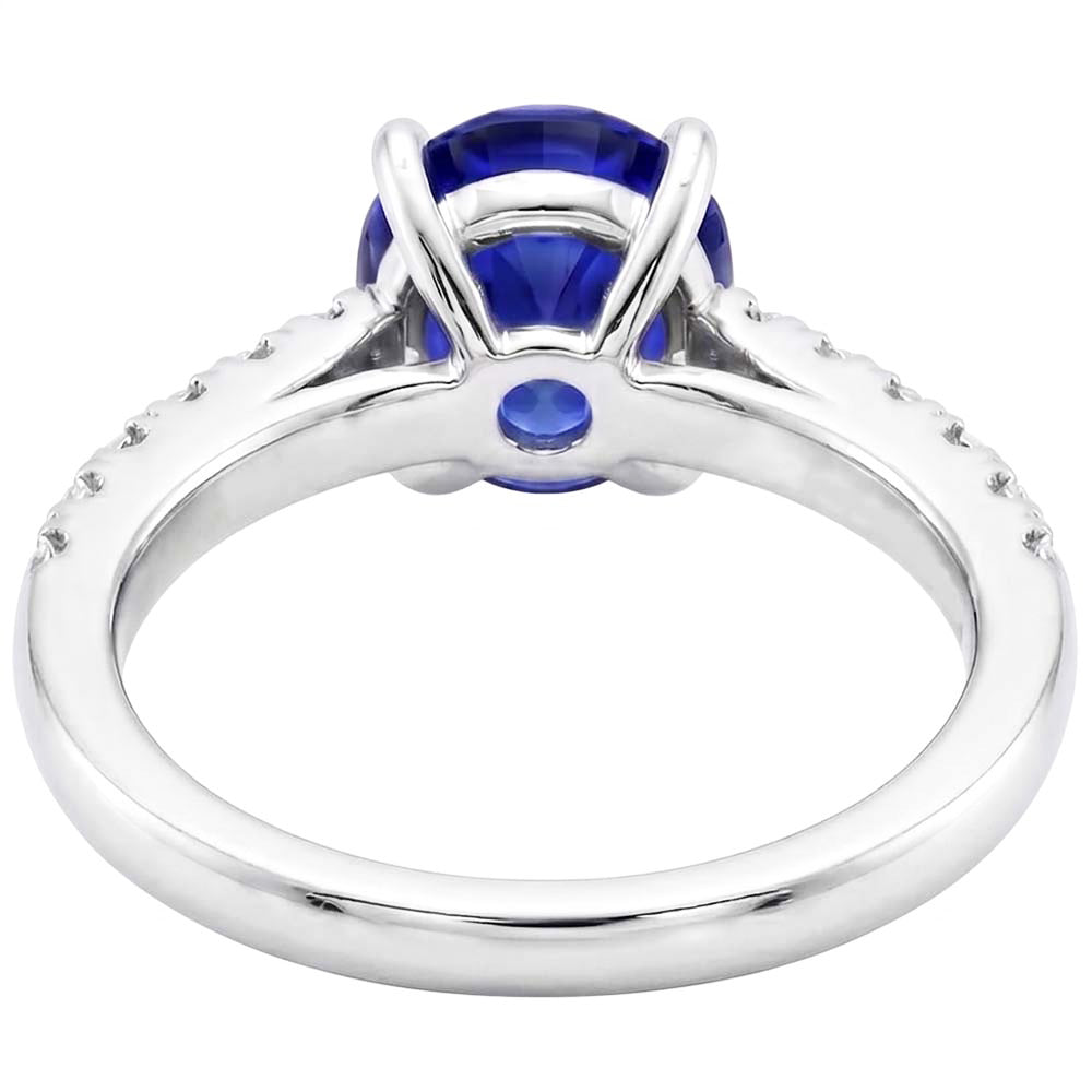 Round Natural Earth Mined Diamond Pave Set Ring Oval Cut Sri Lankan Sapphire 5 Carats