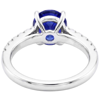 Round Natural Earth Mined Diamond Pave Set Ring Oval Cut Sri Lankan Sapphire 5 Carats