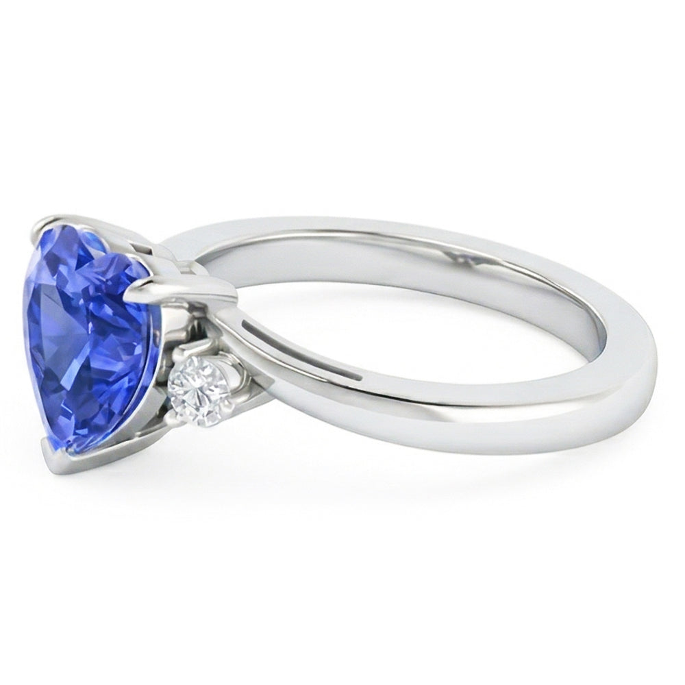 Round Natural Earth Mined Diamond Ring 3 Stone Heart Ceylon Sapphire Jewelry 2.25 Carats