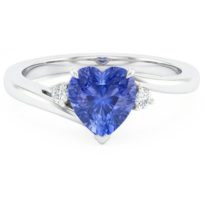 Round Natural Earth Mined Diamond Ring 3 Stone Heart Ceylon Sapphire Jewelry 2.25 Carats