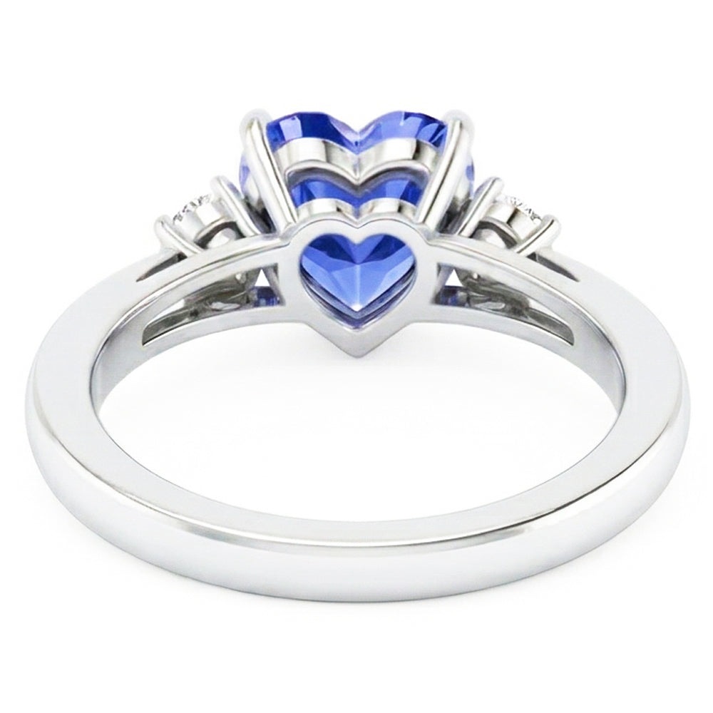Round Natural Earth Mined Diamond Ring 3 Stone Heart Ceylon Sapphire Jewelry 2.25 Carats