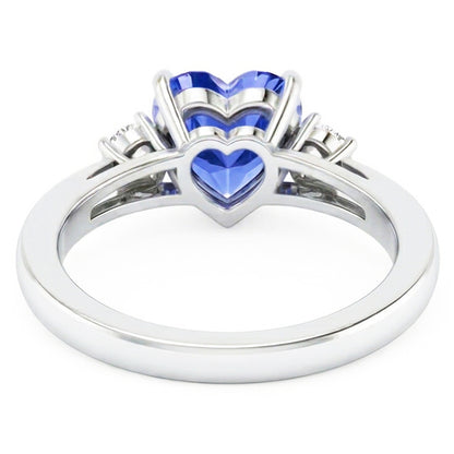 Round Natural Earth Mined Diamond Ring 3 Stone Heart Ceylon Sapphire Jewelry 2.25 Carats