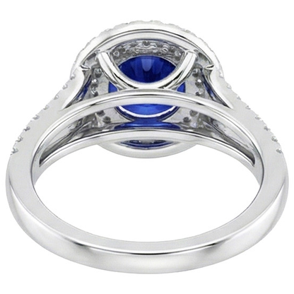 Round Natural Earth Mined Diamond Ring Halo Blue Sapphire 3.50 Carats New Gemstone Gold