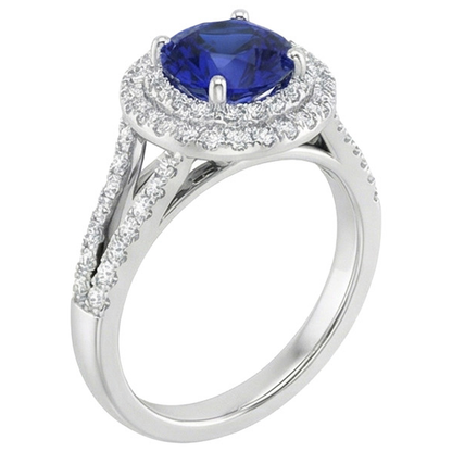 Round Natural Earth Mined Diamond Ring Halo Blue Sapphire 3.50 Carats New Gemstone Gold