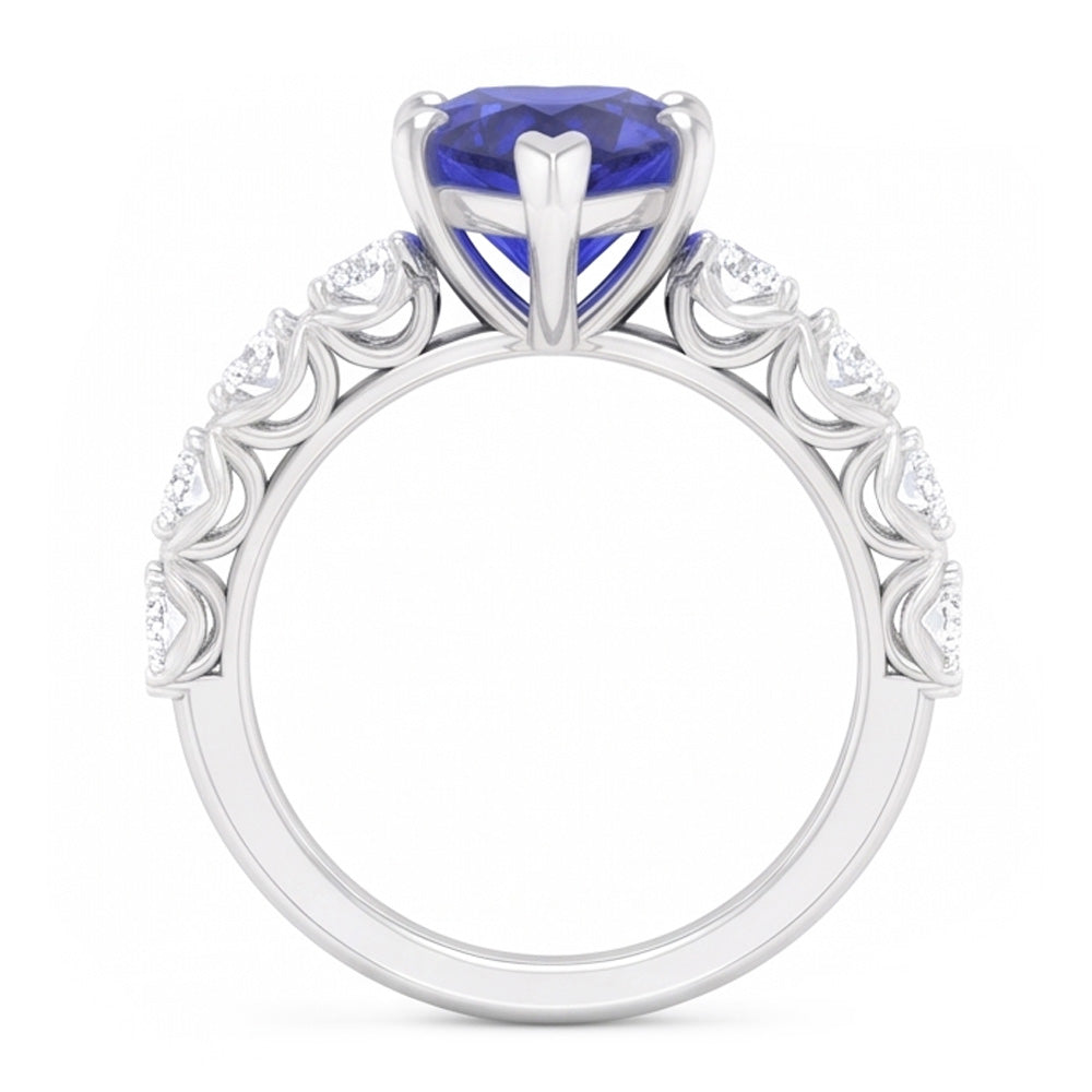 Round Natural Earth Mined Diamond Ring Heart Cut Sri Lankan Sapphire 2 Carats With Accents