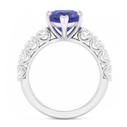 Round Natural Earth Mined Diamond Ring Heart Cut Sri Lankan Sapphire 2 Carats With Accents