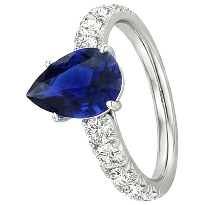 Round Natural Earth Mined Diamond Ring Jewelry Pear Shaped Sri Lankan Sapphire 4.50 Carats
