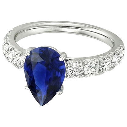 Round Natural Earth Mined Diamond Ring Jewelry Pear Shaped Sri Lankan Sapphire 4.50 Carats