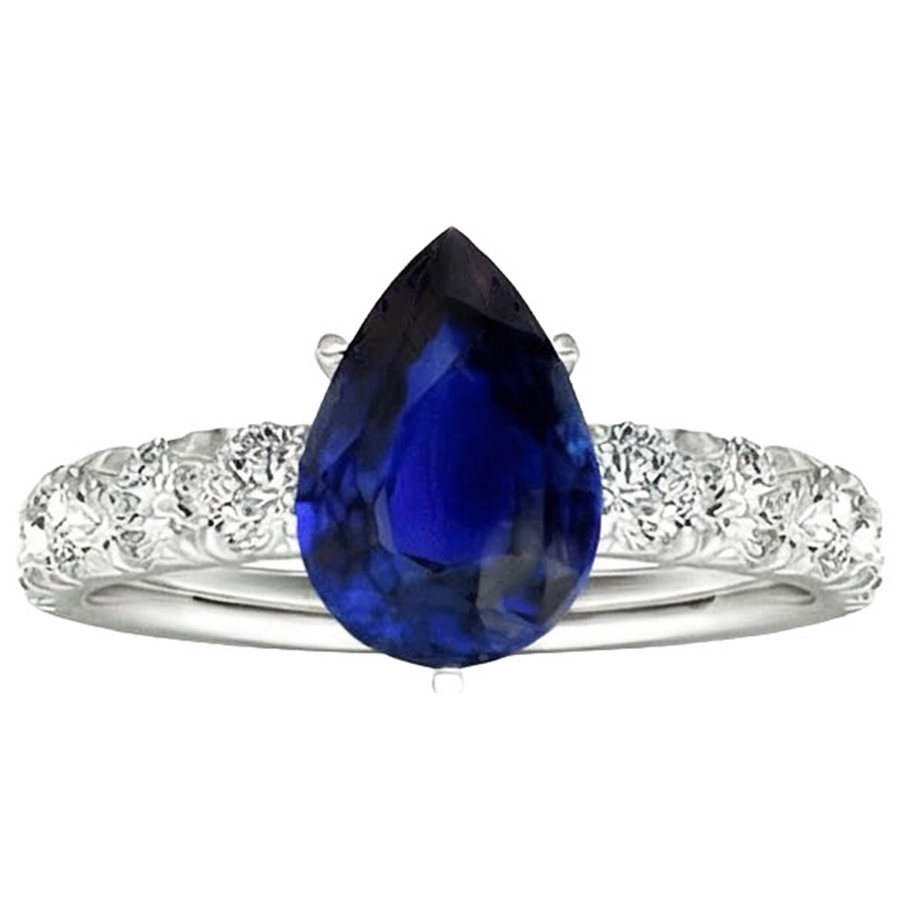 Round Natural Earth Mined Diamond Ring Jewelry Pear Shaped Sri Lankan Sapphire 4.50 Carats