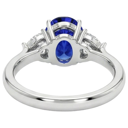 Round Natural Earth Mined Diamond Ring Oval Sri Lankan Sapphire 8.25 Carats