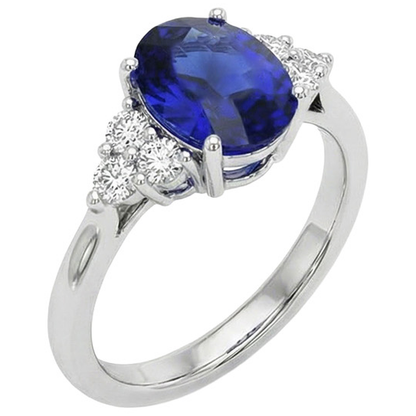 Round Natural Earth Mined Diamond Ring Oval Sri Lankan Sapphire 8.25 Carats