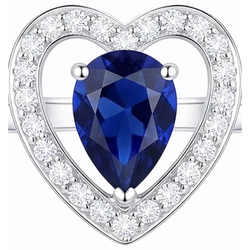 Round Natural Earth Mined Diamond Ring Pear Cut Blue Sapphire Heart Style 3 Carats