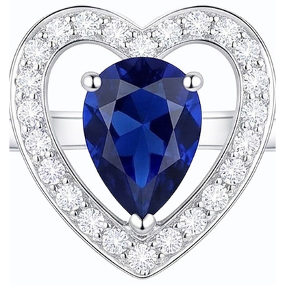 Round Natural Earth Mined Diamond Ring Pear Cut Blue Sapphire Heart Style 3 Carats