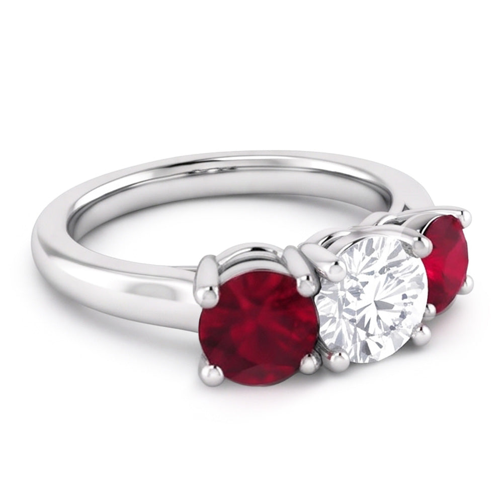 Round Natural Earth Mined Diamond Ruby Stone Ring 2.40 Carats White Gold 14K Jewelry