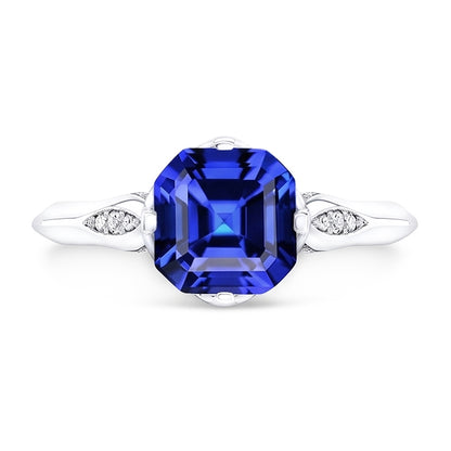 Round Natural Earth Mined Diamond Sapphire Anniversary Ring Asscher Cut 3 Carats Gold 14K