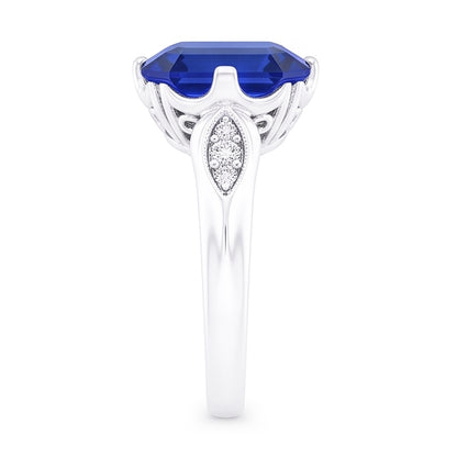 Round Natural Earth Mined Diamond Sapphire Anniversary Ring Asscher Cut 3 Carats Gold 14K