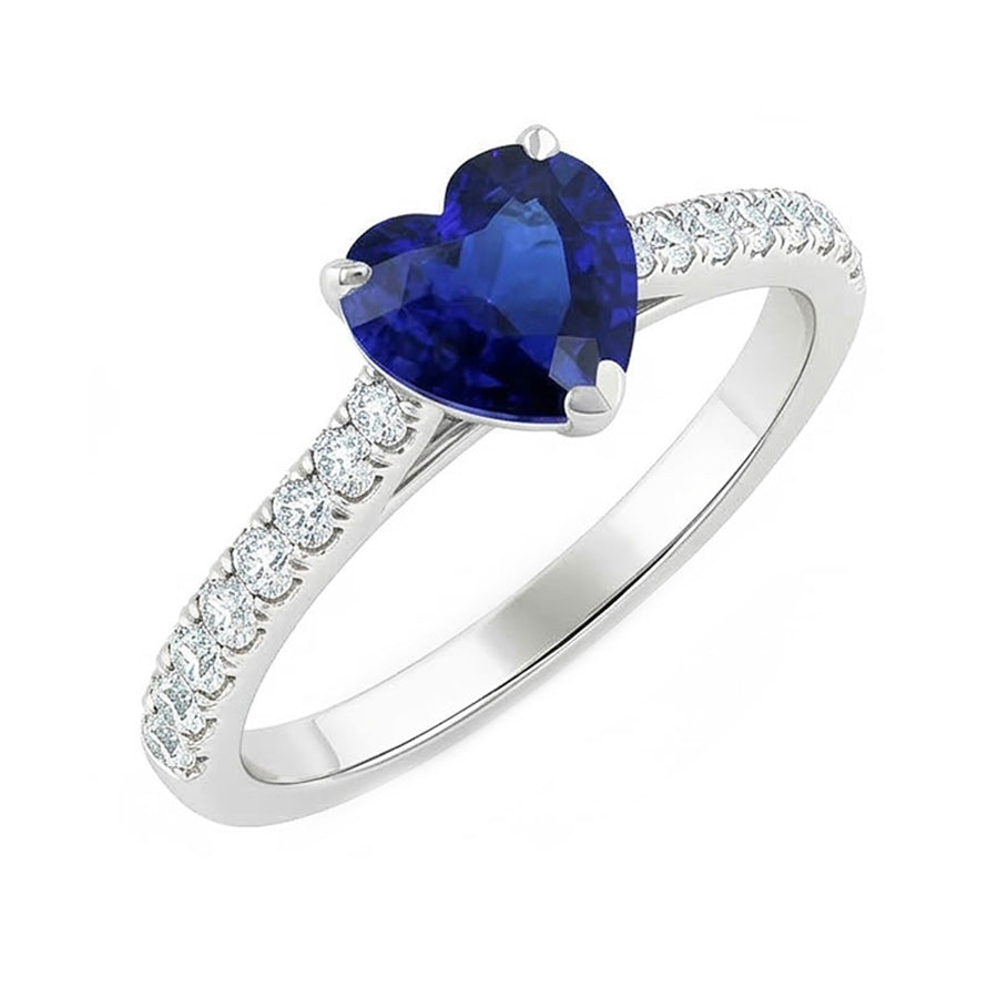 Round Natural Earth Mined Diamond Sapphire Ring Heart Cut Cathedral Setting 2.50 Carats