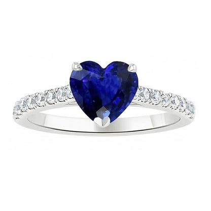 Round Natural Earth Mined Diamond Sapphire Ring Heart Cut Cathedral Setting 2.50 Carats
