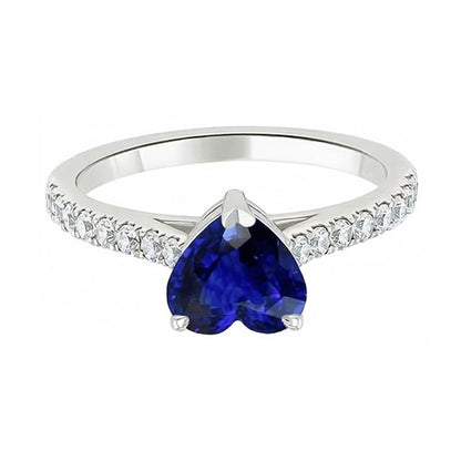 Round Natural Earth Mined Diamond Sapphire Ring Heart Cut Cathedral Setting 2.50 Carats