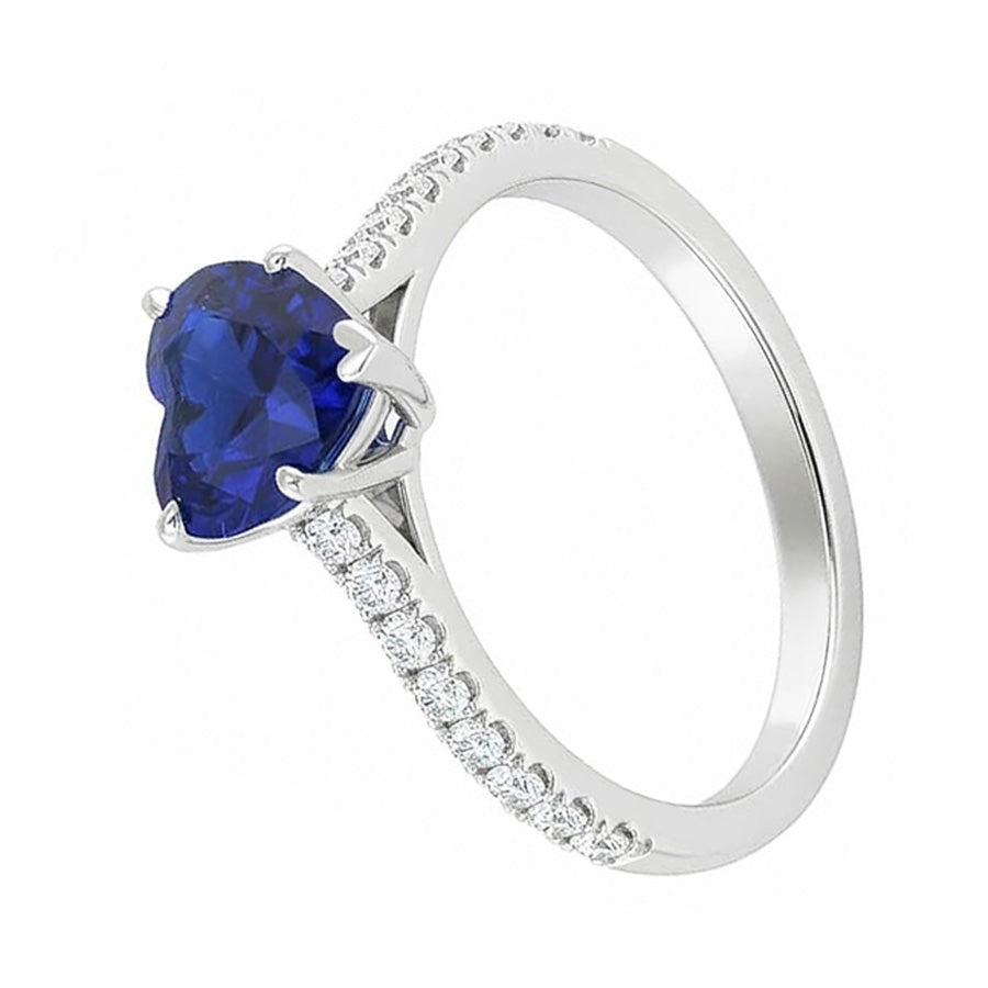 Round Natural Earth Mined Diamond Sapphire Ring Heart Cut Cathedral Setting 2.50 Carats