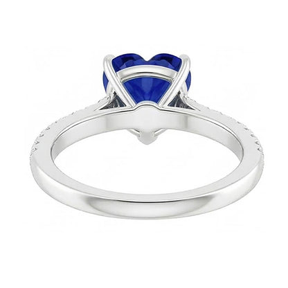 Round Natural Earth Mined Diamond Sapphire Ring Heart Cut Cathedral Setting 2.50 Carats