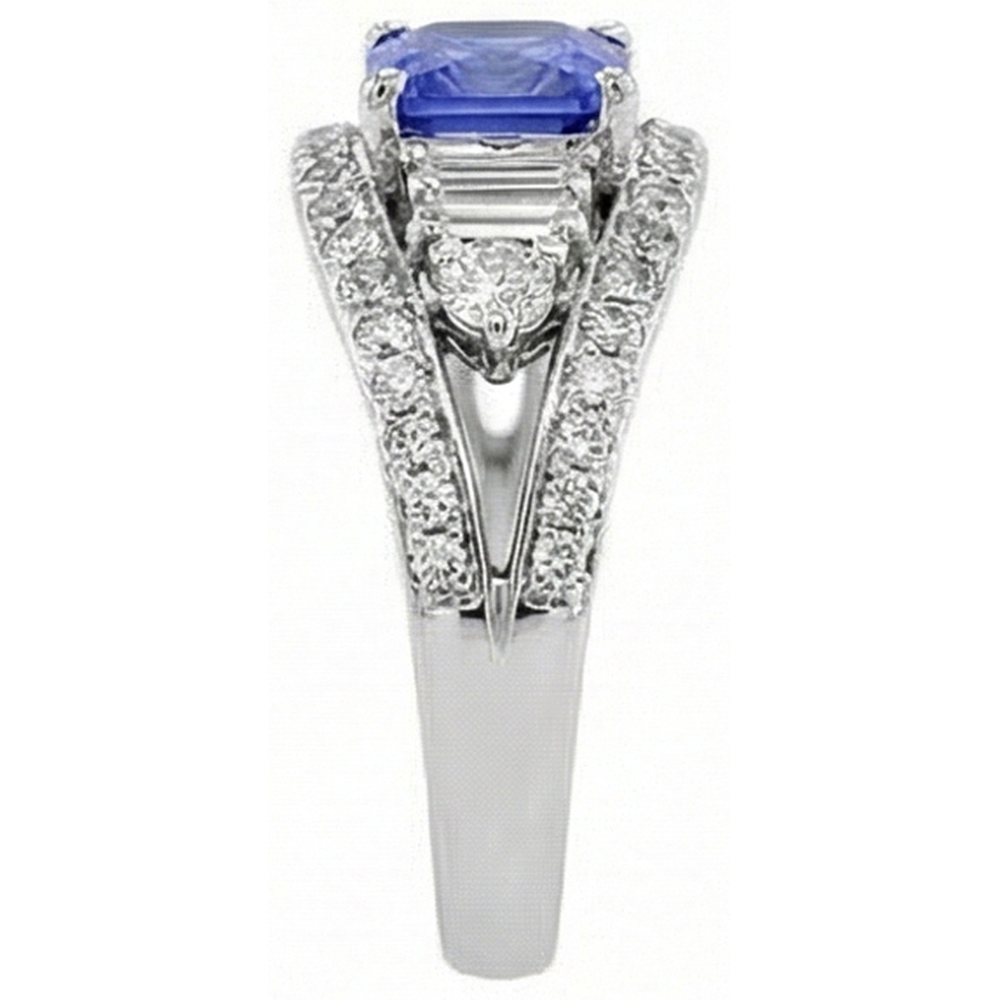 Round Natural Earth Mined Diamond Sapphire Ring Open Eye Style Split Shank 2.50 Carats