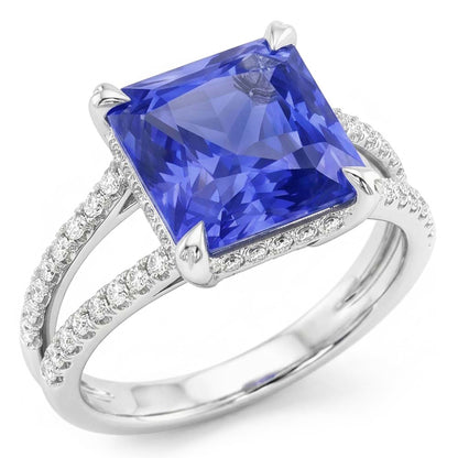 Round Natural Earth Mined Diamond Srilankan Sapphire Ring Split Shank 5 Carats Womens Gold