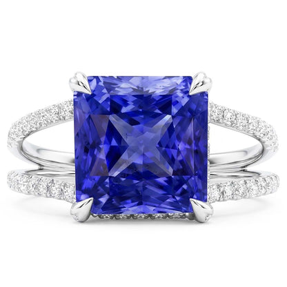 Round Natural Earth Mined Diamond Srilankan Sapphire Ring Split Shank 5 Carats Womens Gold